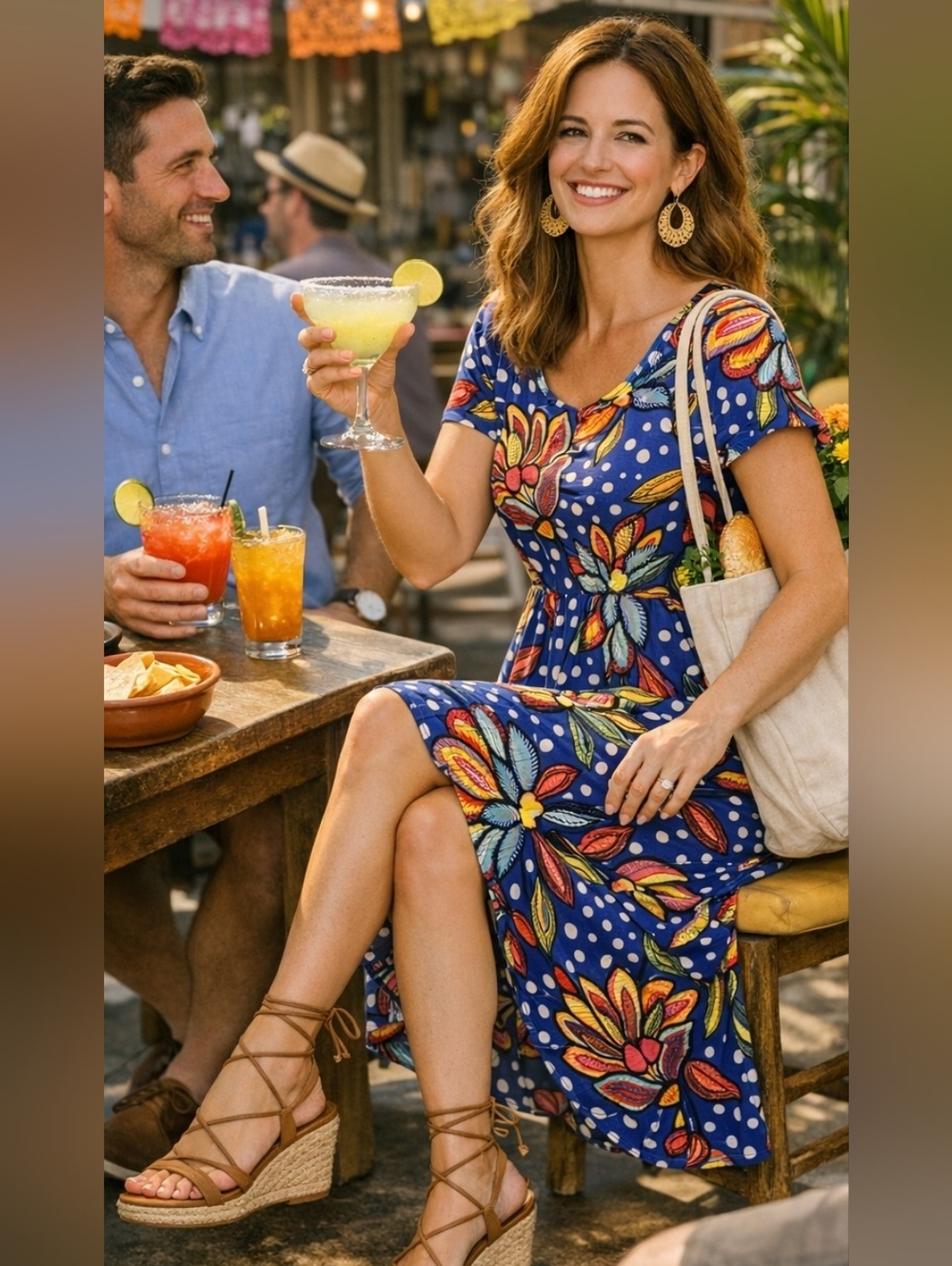 Tabitha Brown x Target Blue Floral Polka Dot Maxi Dress Puff Sleeve Size 10